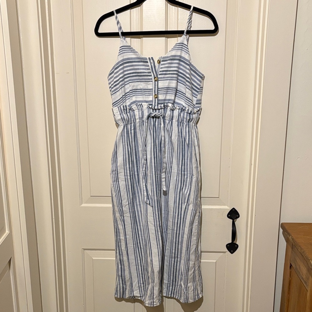 Japna Blue and White Striped Midi Dress